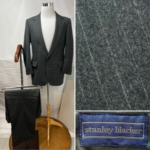 Stanley Blacker Vintage Men's 38S Blazer 31x26 Pants Gray Pinstripe Wool Suit